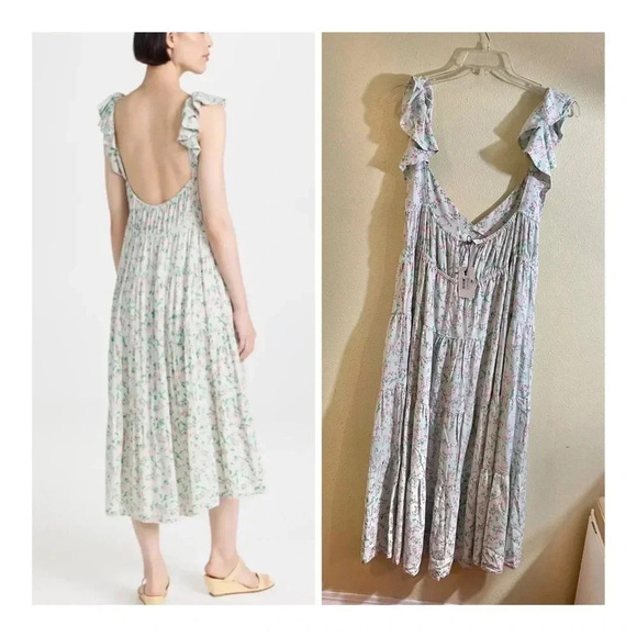 Sokie Collective Size XL The Summer Flutter Dress Green Floral Tiered NEW $189 - Picture 2 of 8